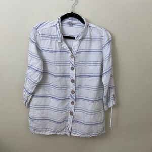 John Mark Linen Blouse Top Shacket Women's Size Med. Striped blue shirt